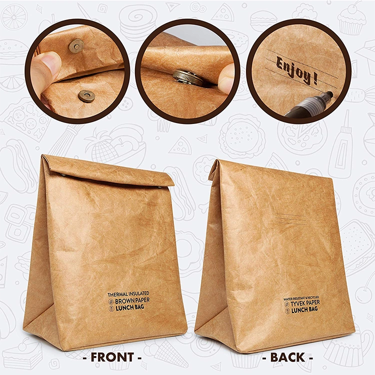 Hot Sale Portable Reusable Washable Brown Tyvek Thermal Insulated Lunch Paper Cooler Bag&#160;