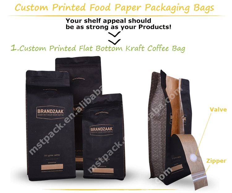 Kraft Paper Bag Stand up Paper Box Bottom Paper Coffee Pouch with Zipper