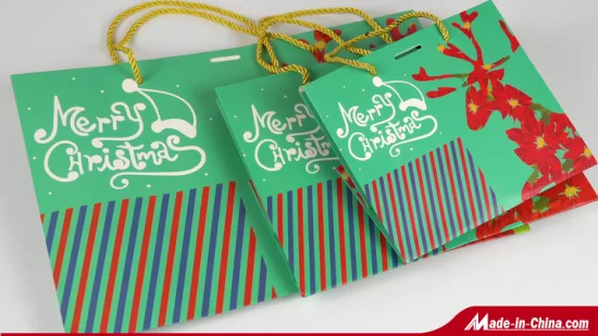 Gift Party Bags Twisted Handles Promotional Candy Green Kraft Paper Shopping Bags