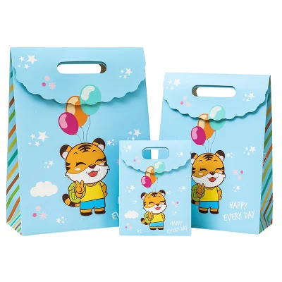 Paper Die Cut Handle Shopping Bags, White Cardboard Christmas Candy Gift Packaging Paper Bag